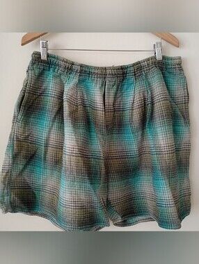 Vintage Laundromat Plaid Thick Cotton Short Nepal Fair Trade Wind Pockets Hippie